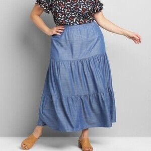 Lane Bryant Chambray Tiered Maxi Skirt